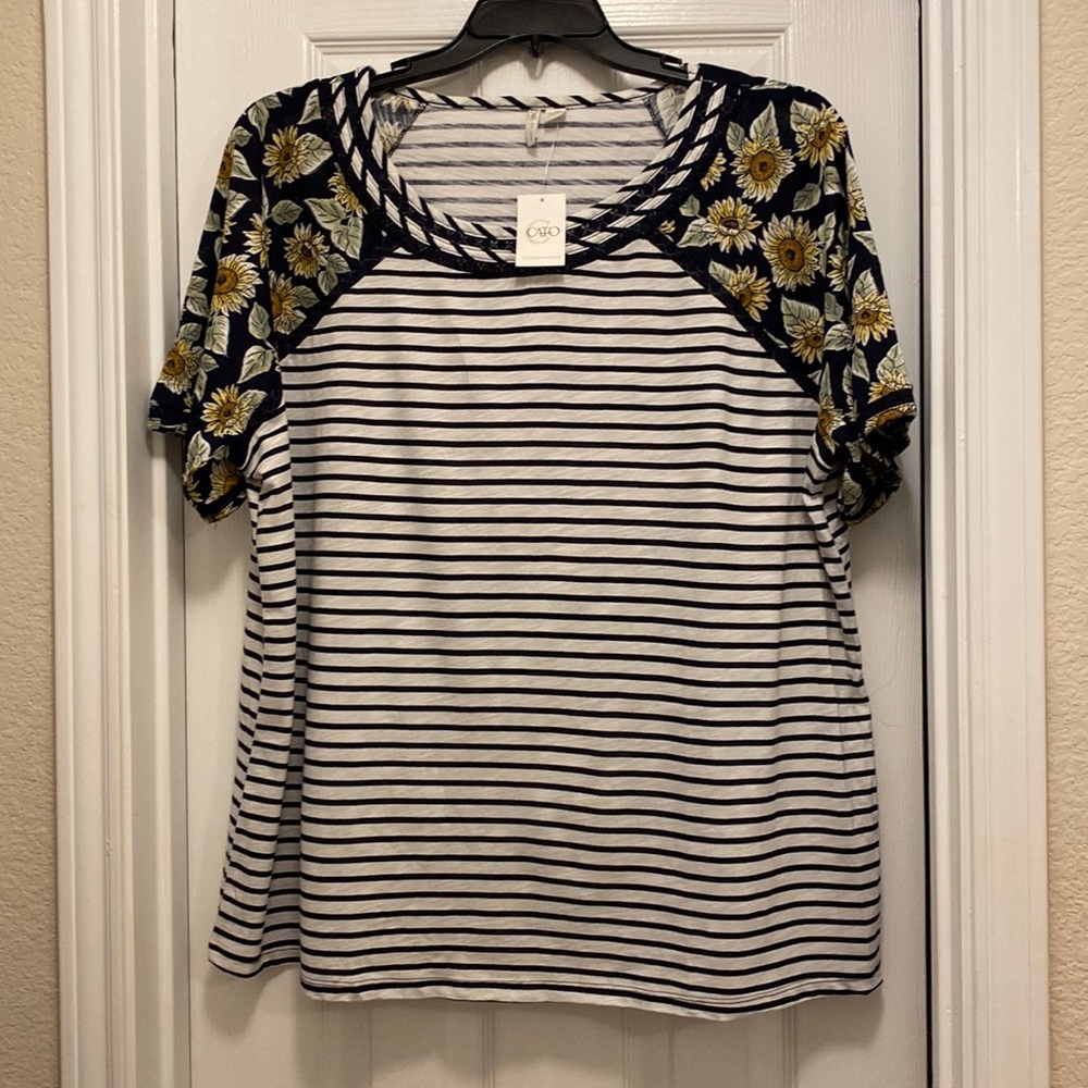 Cato Sunflower and Stripes Short Sleeve Shirt